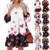 Stilvolles und elegantes Damenkleid mit langen Ärmeln, V-Ausschnitt, Tasche und Herzmuster