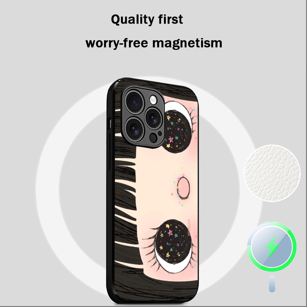 Big-eyed cute girl cartoon design Phone Case For iPhone 16 15 14 13 12 11 Plus Pro Max High-end Luxury Magsafe Sheepskin