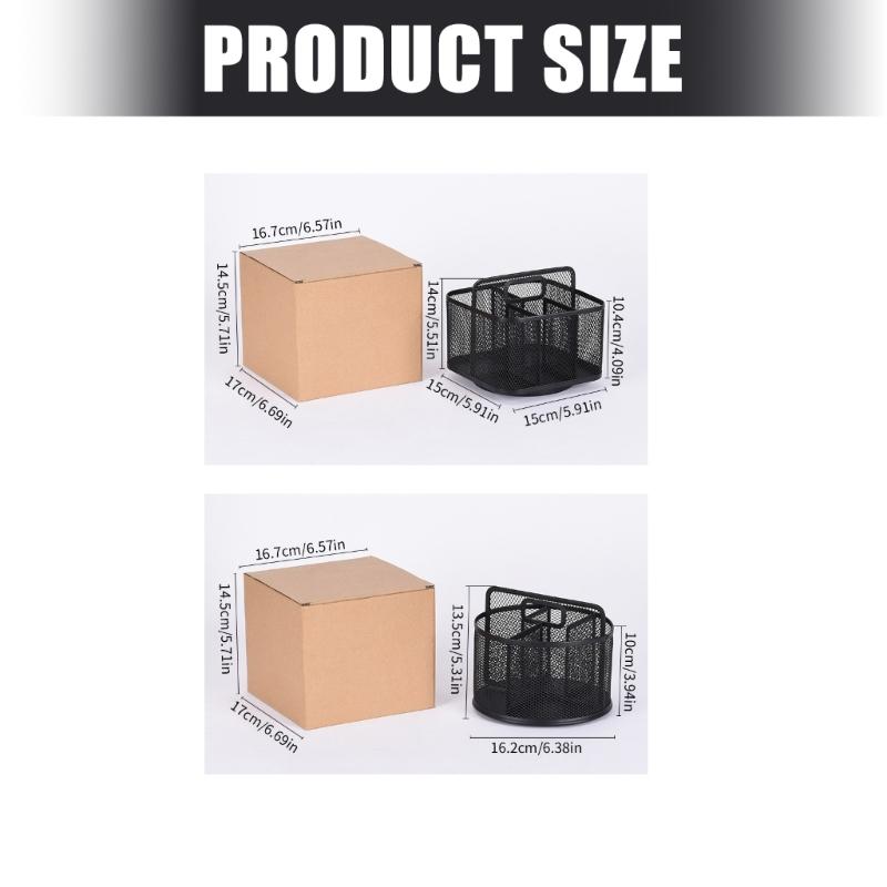 360 Degree Rotating Desk Organiser Metal Pen Stand Storage Case with Anti Skid Base for Cosmetic Supplies Writing Tool