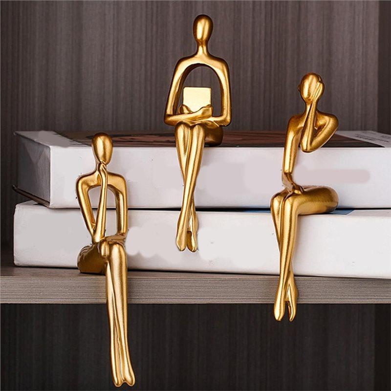 2025 Trend Resin Thinkers Statues Decor,3Pcs Abstract Sitting Sculptures, Bookshelf Desk Figurines, Home Office Room Shelf Accen
