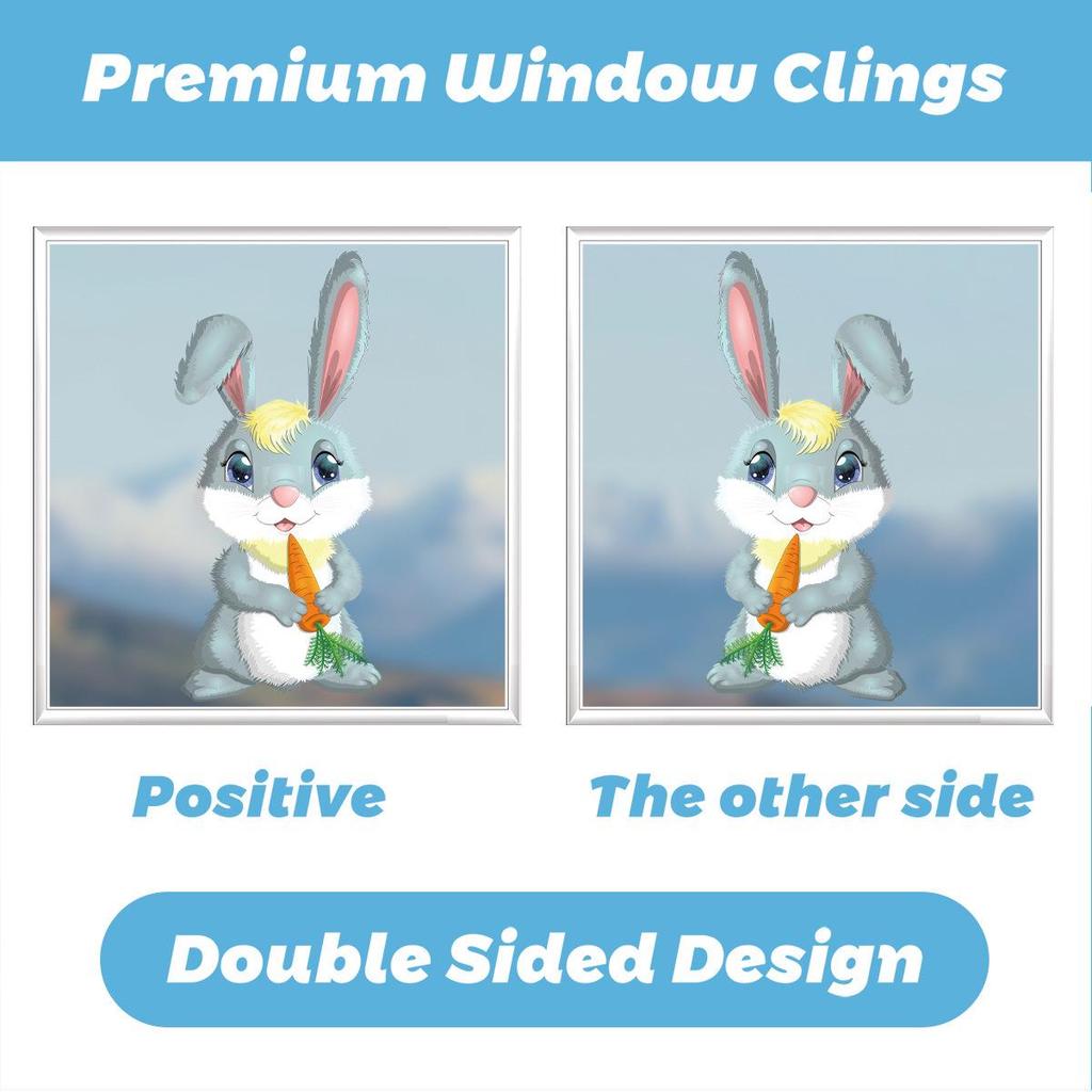 New 2026 Easter Cartoon Rabbit and Colored Eggs Window Clings - Electrostatic Stickers for Mall and Shop Glass Decorations