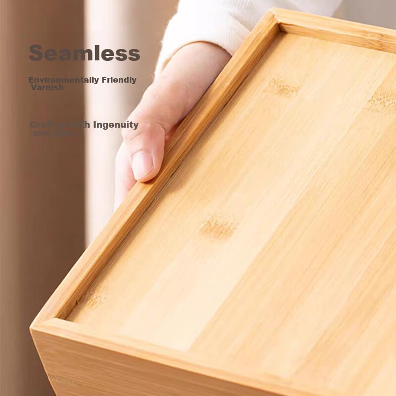 Dried Fruit Tray with Bamboo Wood Dividers, 4-Compartment Nut Dish, New Chinese Style Storage Box, Tea Brewing Tray for Living Room Coffee Table