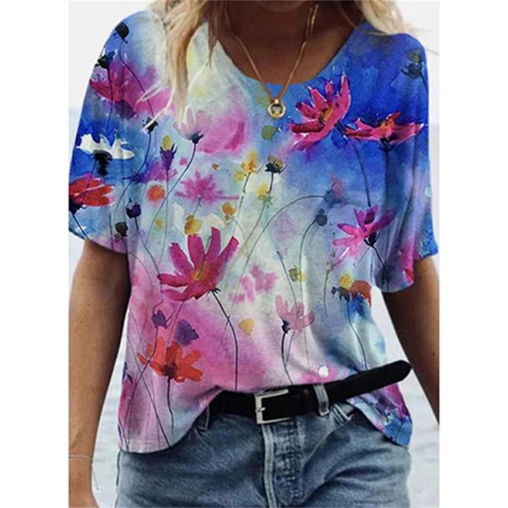 

Женская летняя модная футболка со звездами и принтом Galaxy O-образным вырезом, женские модные базовые топы, синяя/3D-принт, свободная повседневная рубашка 6XL 5XL