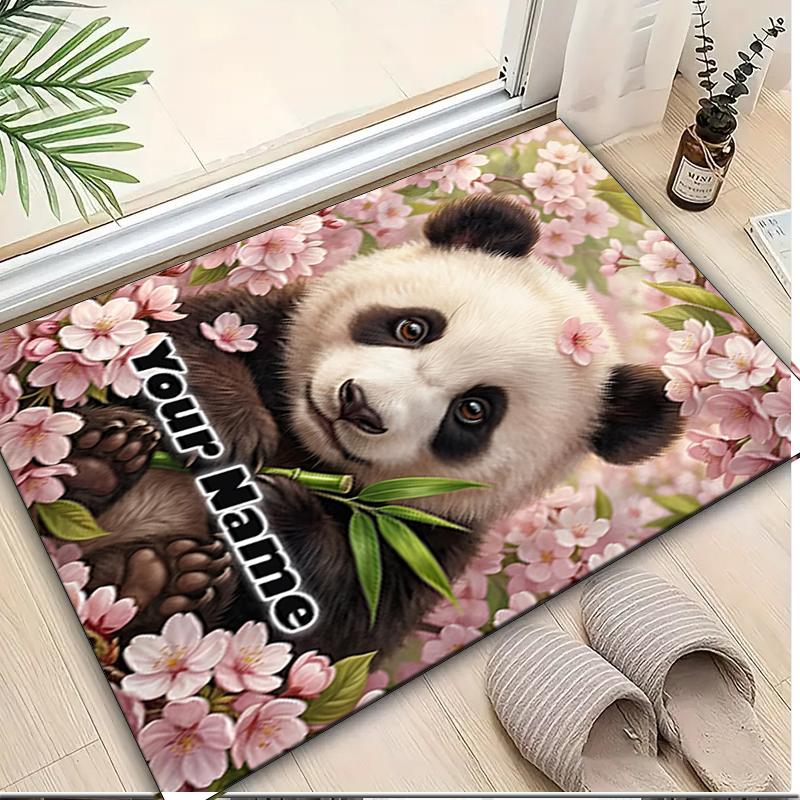 1PC Custom Name Panda Cherry Blossoms Theme Floor Mat Ideal for Living Room, Game Rooms, Office, Bedroom,Floor Mat Playful Design