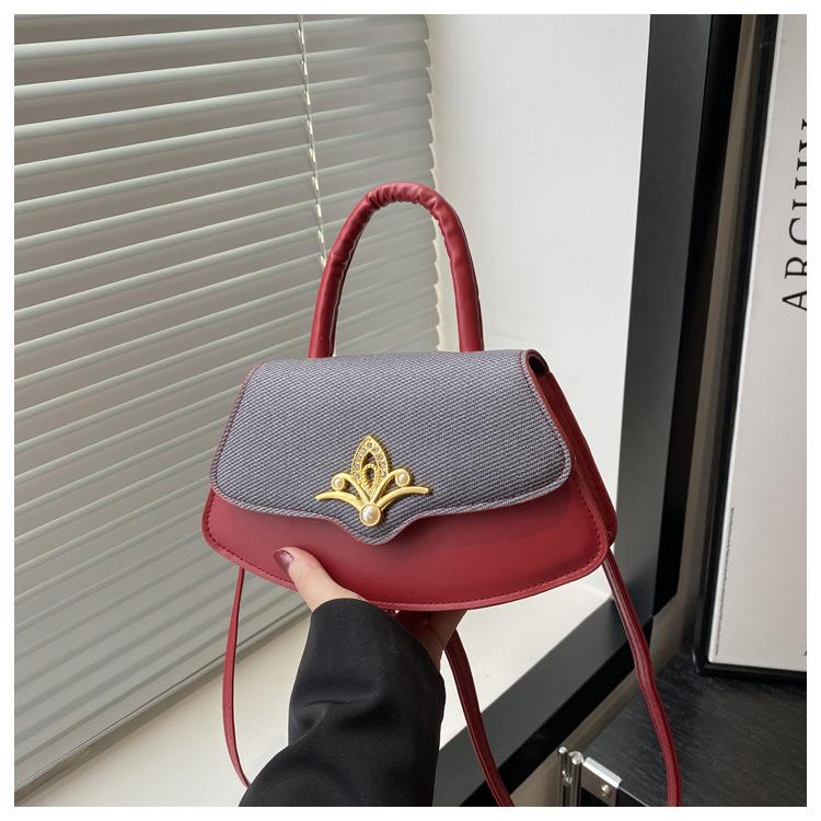 

Personalised Colour Blocking Fashion Simple Personality Lock Buckle Texture Single Shoulder Crossbody Small Square Bag красный