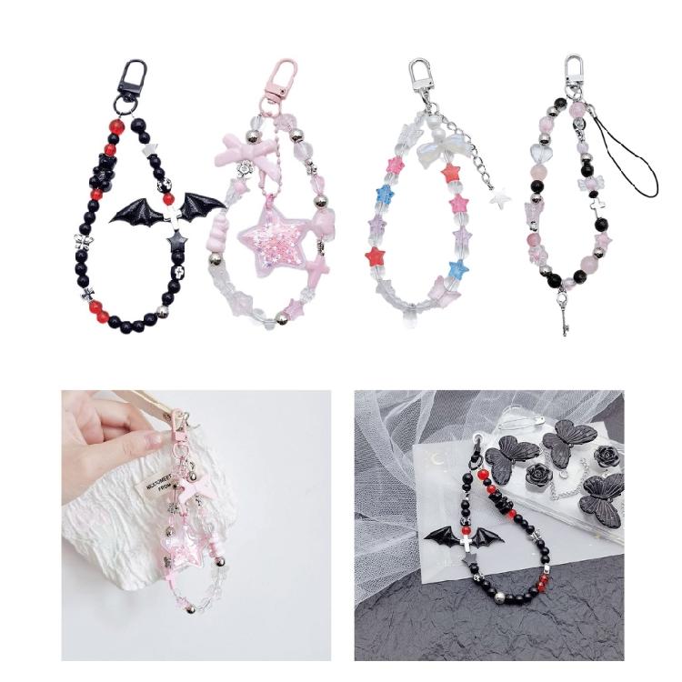 Fledermaus-Anhänger Handy-Schlaufen Schlüsselanhänger Kristall-Stern-Anhänger Kette Handy-Lanyard