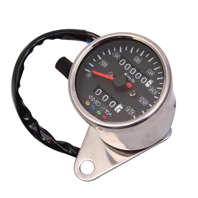 Universal Motorcycle KM/H Electronic Speedometer with LED Backlight Dual Odometer Gauge Retro Vintage Tachometer Moto Instrument