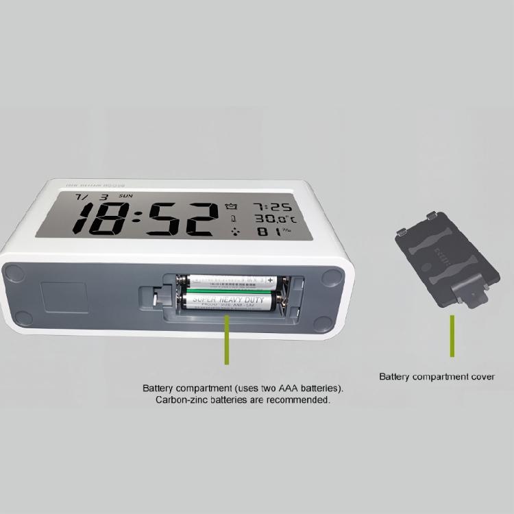 Digitaler Wecker für Schlafzimmer Schreibtisch mit klarer Zeit Datums Tagesanzeige, Raumklima-Bildschirm, Batteriebetriebene Uhr mit Lampenzugang und Alarm-Pause