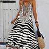 MODIQUE 2025 Lato Nowa Damska Retro Seksowna Sukienka Długa z odkrytymi plecami na szyję halter w zebrę Panie Casualowa Sukienka bez rękawów A-line