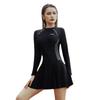 2024 Women's Long-Sleeve Slimming One-Piece Swimsuit: Belly-Covering, Sun-Proof, Skirt-Style, Conservative, Plus-Size.