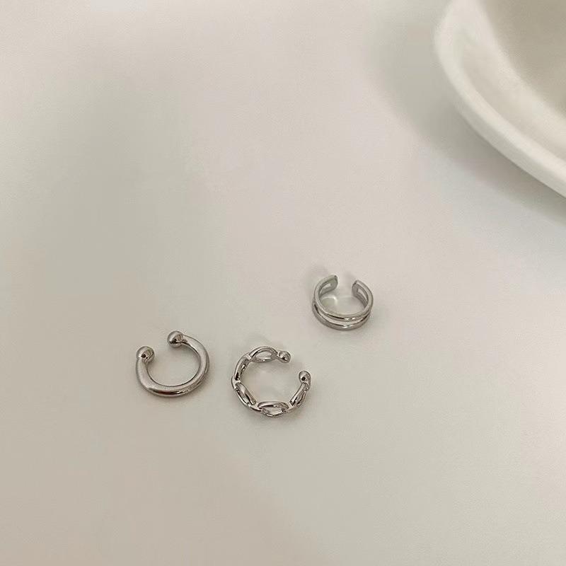 3Pcs/Silver Color Chain Ear Cuff Non-Piercing Fake Cartilage Clip Earrings for Women Men Creative Trend Christmas Jewelry