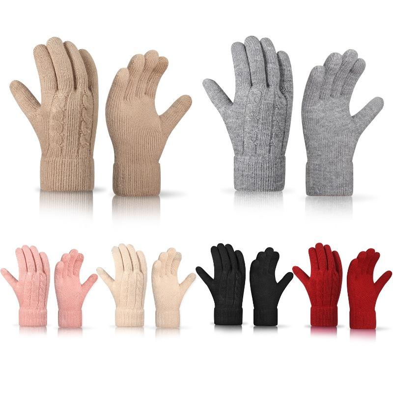 Winter women's double-layer knitted gloves, piled and thickened cold-proof and warm touch-screen gloves