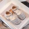 Girls Sandals Shiny Crystal Ins Trendy 2025 Summer New Kids Princess Shoes Mesh Lace Bows Girls Dance Shoes Elegant Hollowed-out