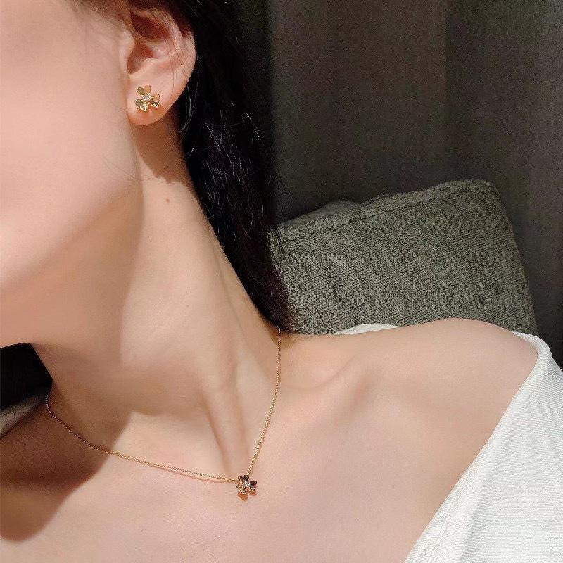 18k Rose Gold Diamond Clover Necklace & Three-Leaf Clover Earrings Set