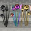 Gold Dinnerware Set Rainbow Tableware Dinner Set Stainless Steel Cutlery Set Mirror Knife Fork Tea Spoon Silverware Flatware Set