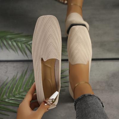 Neue einfarbige Loafer mit eckiger Spitze und Mesh-Einsatz, flache Damenschuhe, weiche Sohle, gestrickte Ballerinaschuhe, lässige Slipper, Bootsschuhe