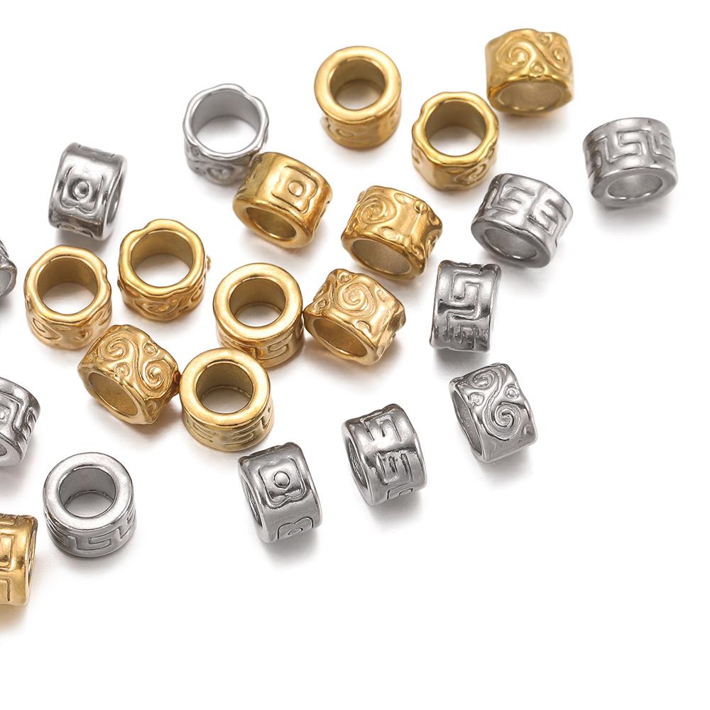 5Pcs/Pack Stainless Steel Spacer Beads Large Hole Tube Round Bead for Charm Bracelet Necklace DIY Jewelry Making Accessories