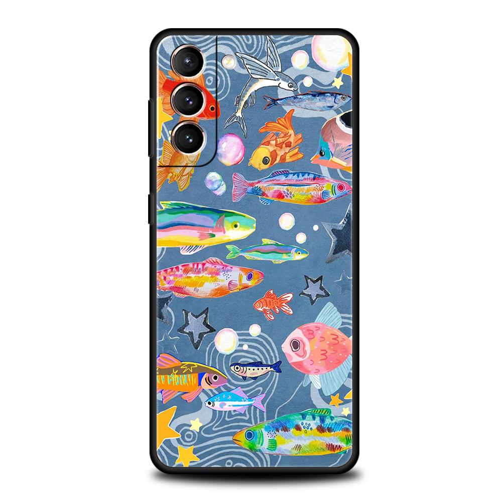 Phone Case Cover for Samsung Galaxy S25 Edge S24 S23 S22 S20 S21 FE Ultra S10 S10E Plus 5G Soft TPU Capas Blue Ocean Fish Capas