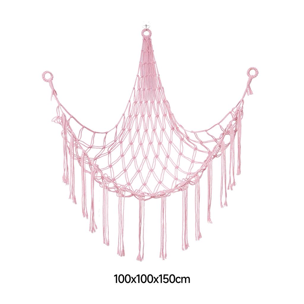 D5 Wall Hanging Hammock Decor Net Toy Storage Bag Boho Plush Woven Mesh Stuffed Animal Storage Holder Space Saver Living Room