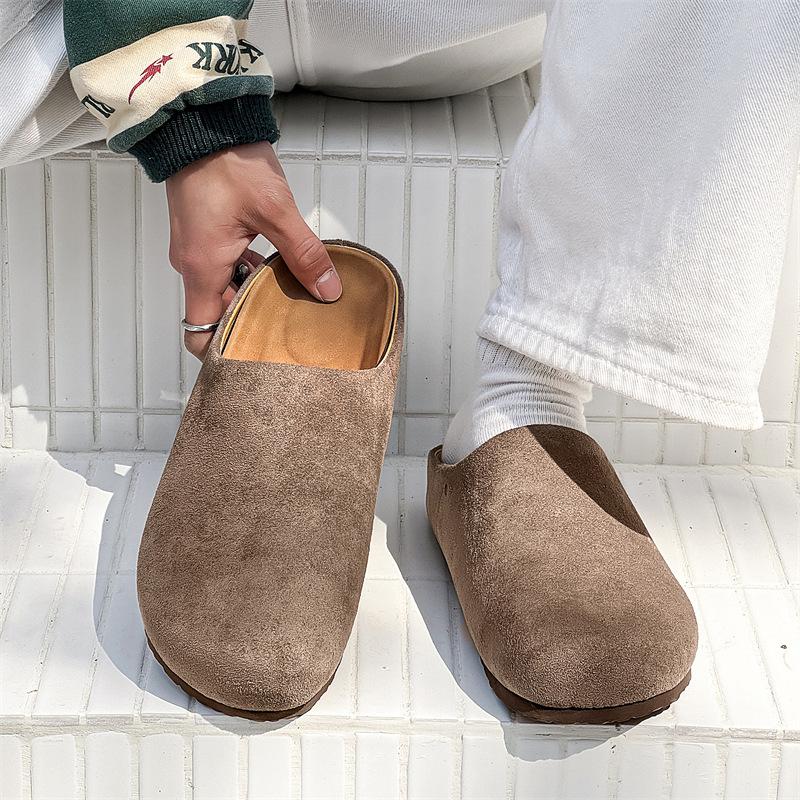 Spring new niche leather round head retro one-pedal lazy bag head half-drag Muller slippers men 24158-X