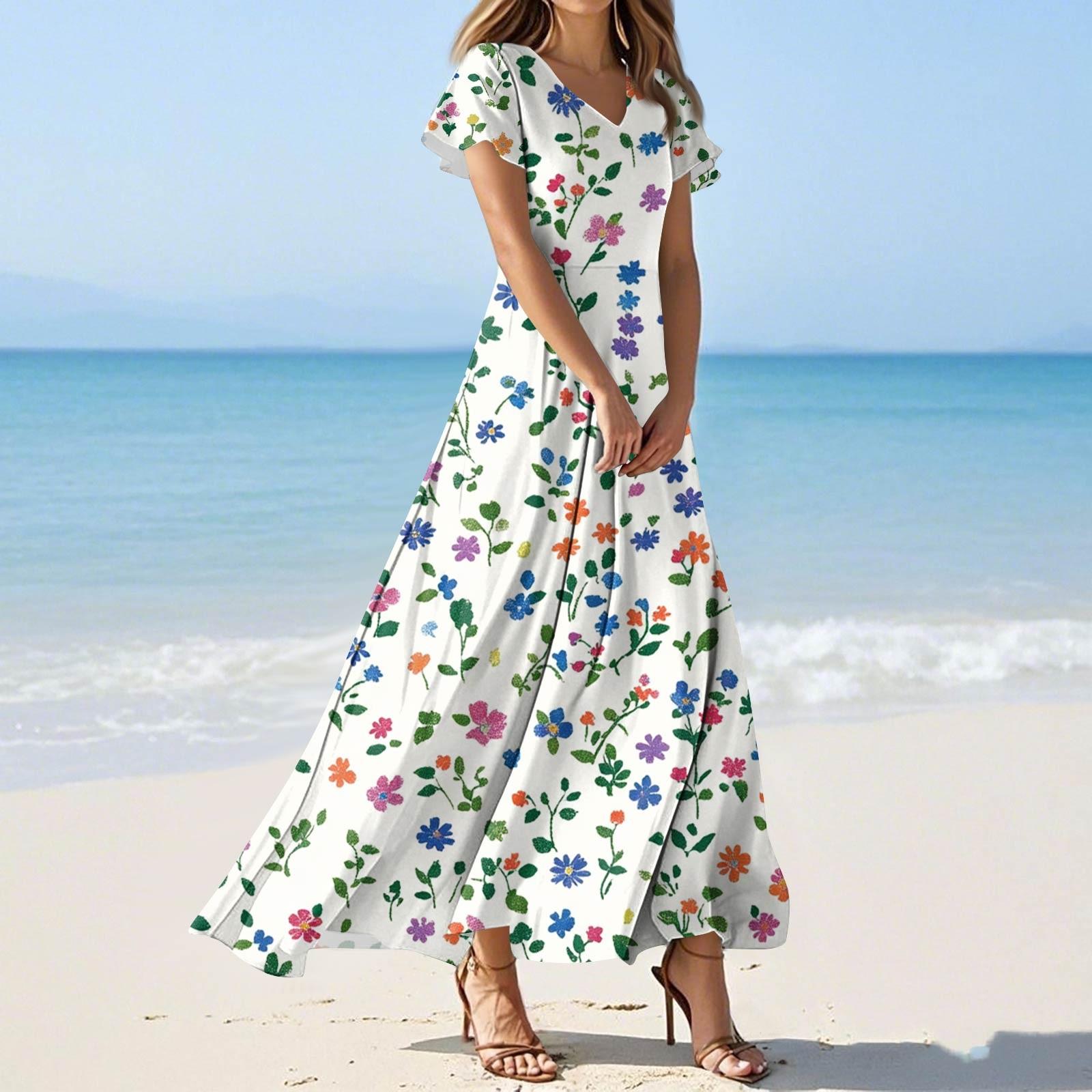 

Женские летние повседневные модные платья с принтом и короткими рукавами и V-образным вырезом XL зелёный