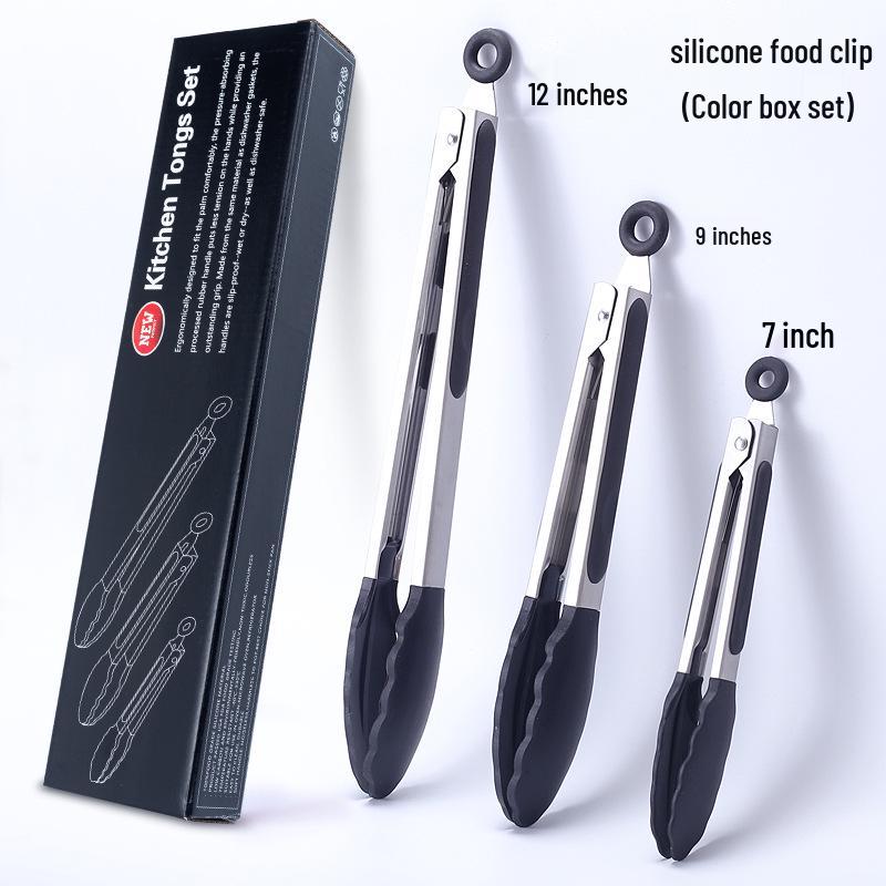 Cross-Border Stainless Steel & Silicone BBQ Grilling Tongs Set – 7", 9", 12"