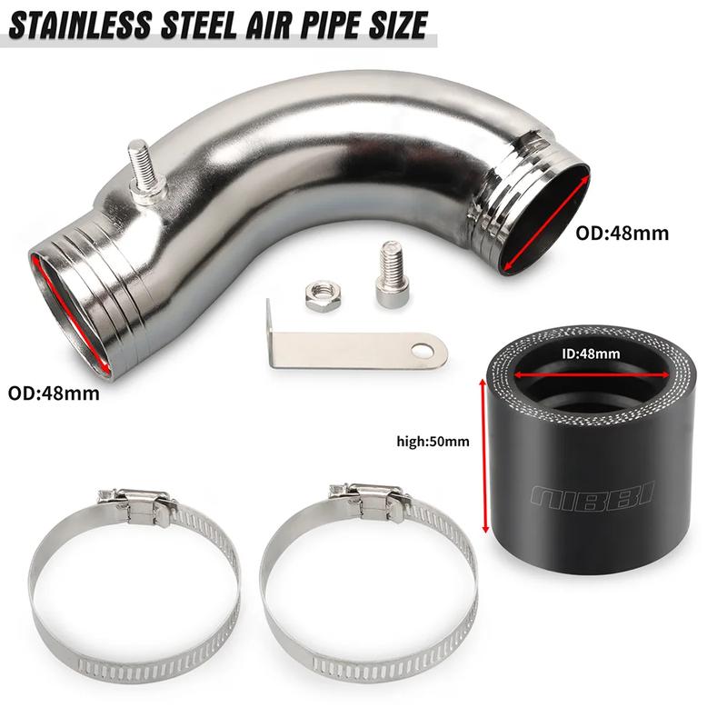 NIBBI High Flow CNC Air Filter 48mm Aluminum Curve Pipe Intake Manifold Kit for Honda Yamaha GY6 Scooter Engine Carburetor Inter