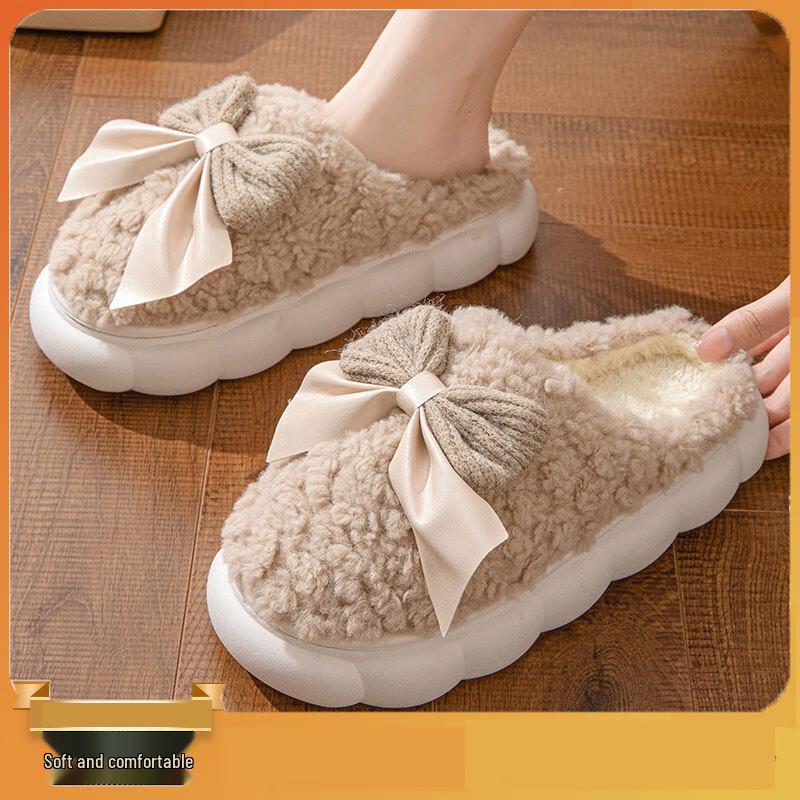 Women s Bowknot Warm Indoor Cotton Slippers 40-41