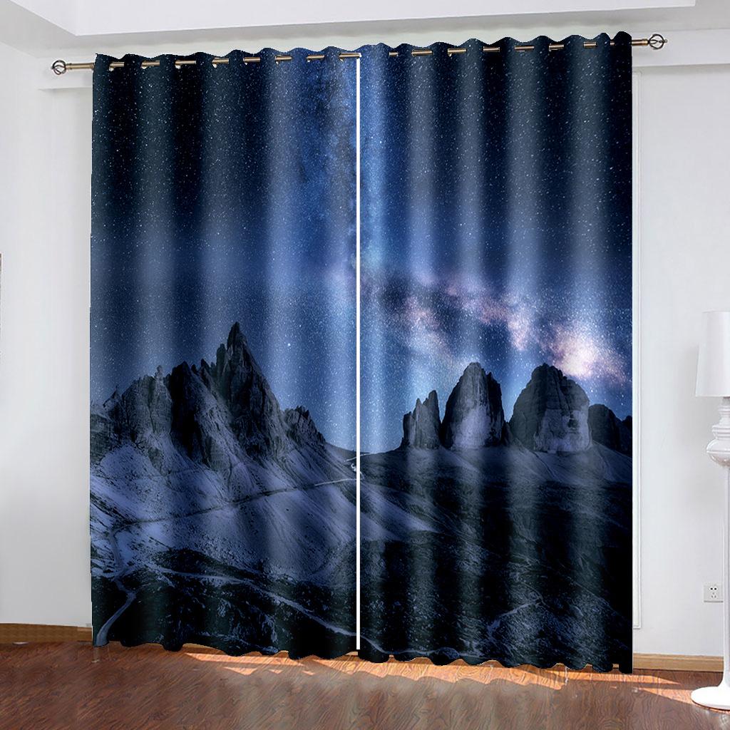 Evening Sea Island Iceberg City Landscape Curtain, Home Bedroom Living Room Shade Curtain, a Set of Two Pieces