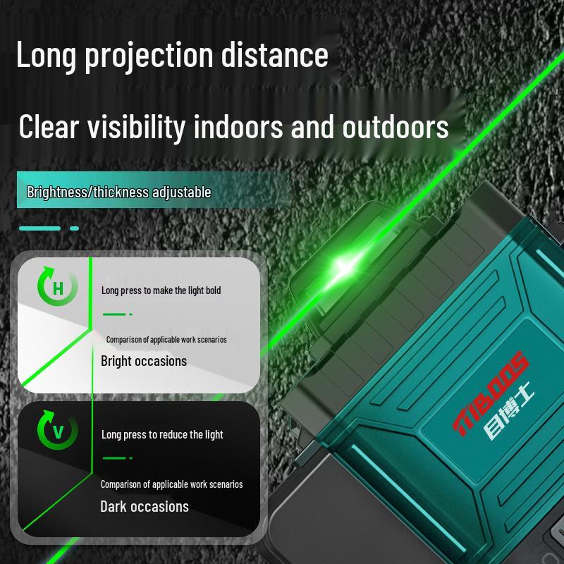 High Precision Green Infrared Laser Level: 12-Line Self-Leveling with Outdoor Strong Light for Walls & Floors