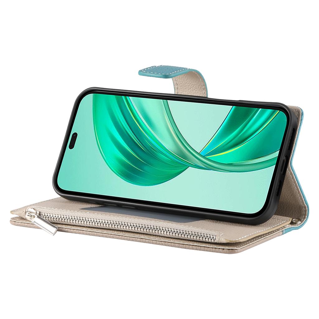 For Honor X8b 4G Case Zipper Wallet Color Splicing Leather Flip Phone Cover with Straps