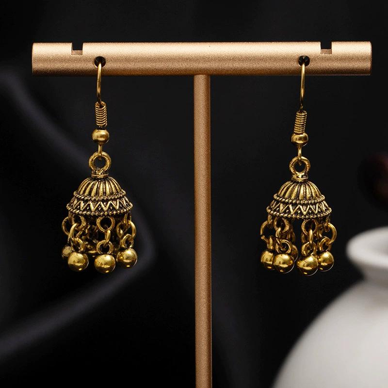 Stilvolle Vintage-Ohrringe mit Fransen, Böhmische Hängeohrringe mit Glöckchen, Damenschmuck brown