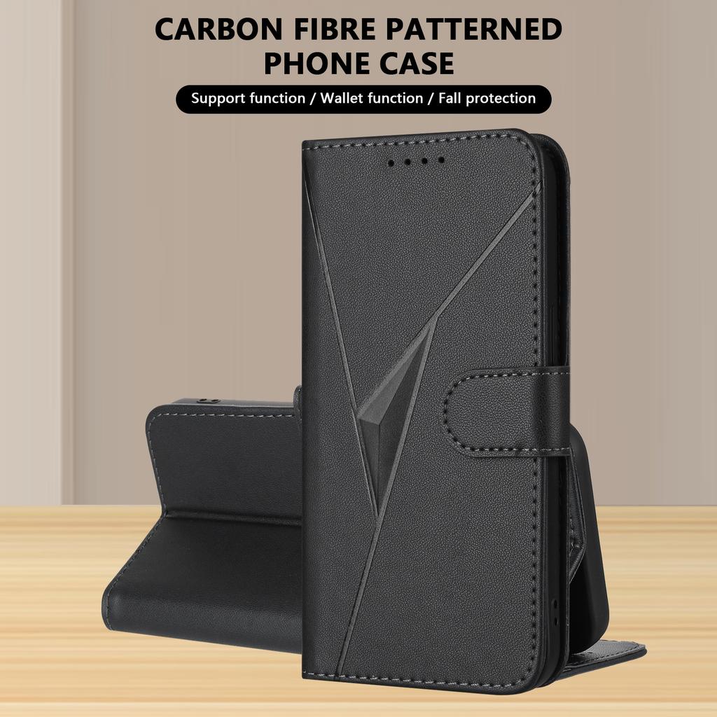 YX0090 For iPhone 16 Pro Case Triangle Imprint Leather Phone Cover with Lanyard