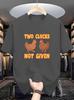 Unisex O Neck Tee Two Cartoon Chicken Funny Text Print Cotton Short Sleeve Loose Summer Breathable Daily Casual Basic Wear Top
