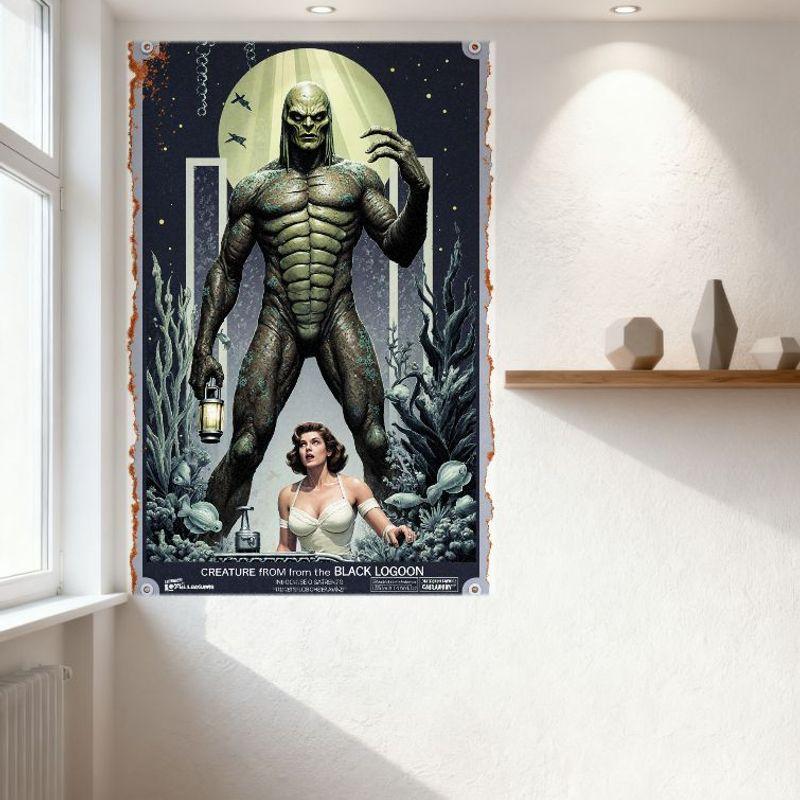 Varelsen från Svarta Lagunen Vintage Skräckfilm Metallplåtsskylt Retro Väggdekor för Hem Bar Klubb Man Cave Konstdekor