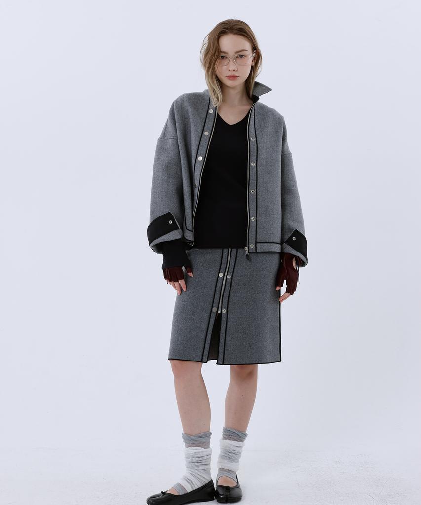 Reventina Wool Blended Midi Skirt_Melange Grey