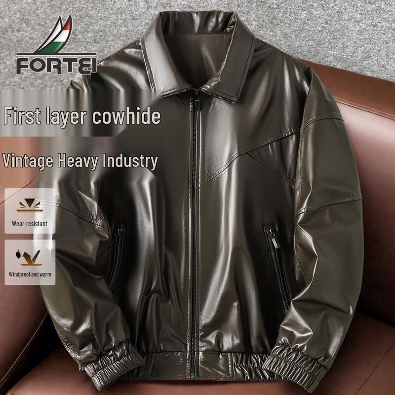 Futing Men's Vintage Oil Wax Top Layer Leather Jacket