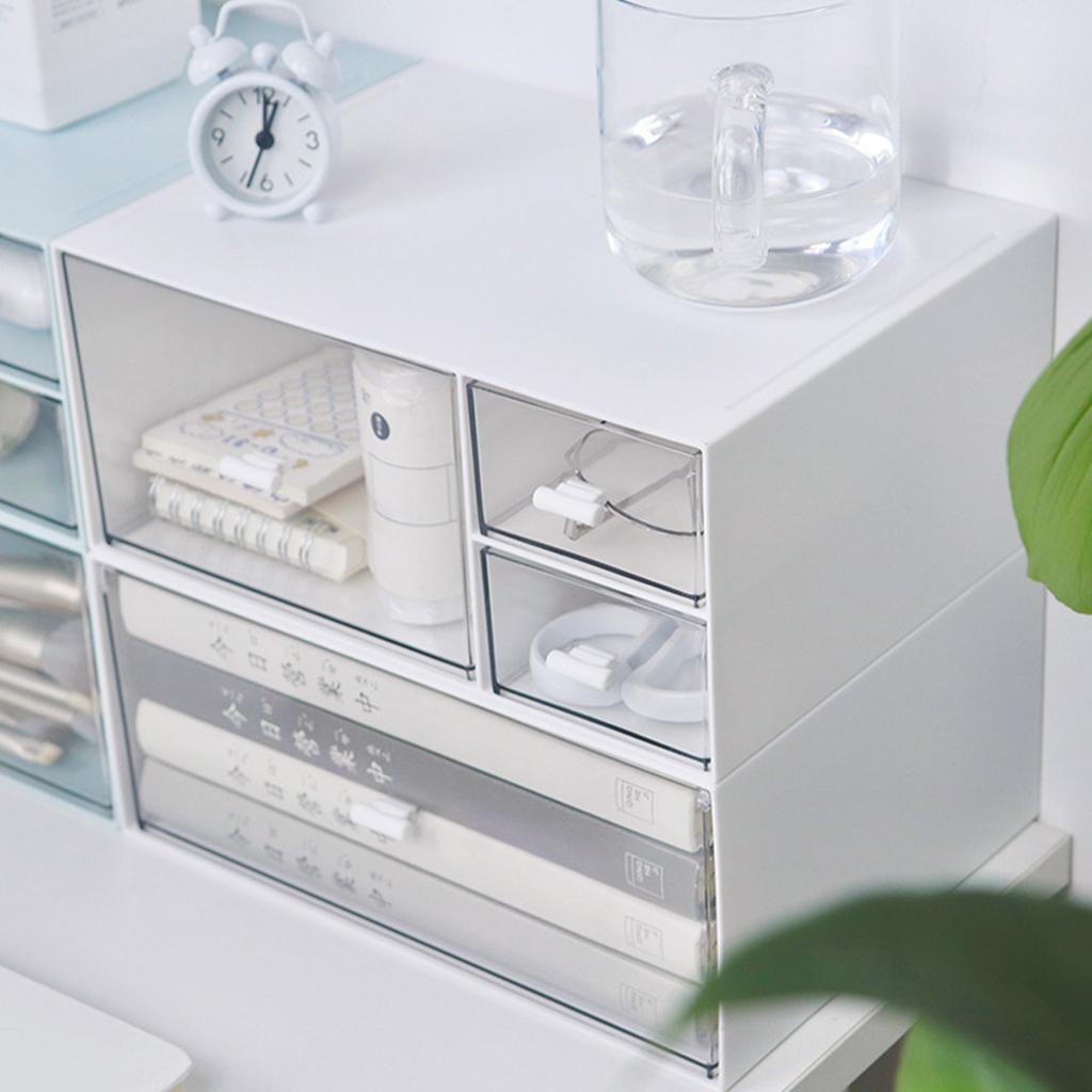 Desk Organizer Clear Plastic Stackable Vanity Storage Box with Drawer for Home Office Desktop