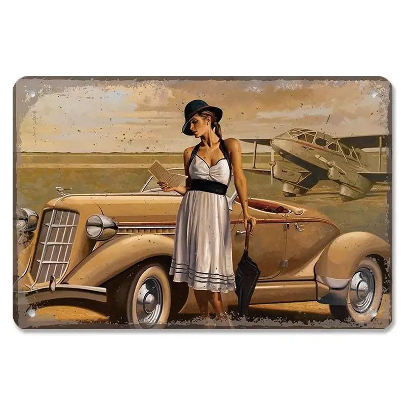 Metall-Wandskulptur Oldtimer | Blechschild, Retro Klassiker Auto Kunst, Halloween & Weihnachtsgeschenk, Bar/Pub/Garage Dekor