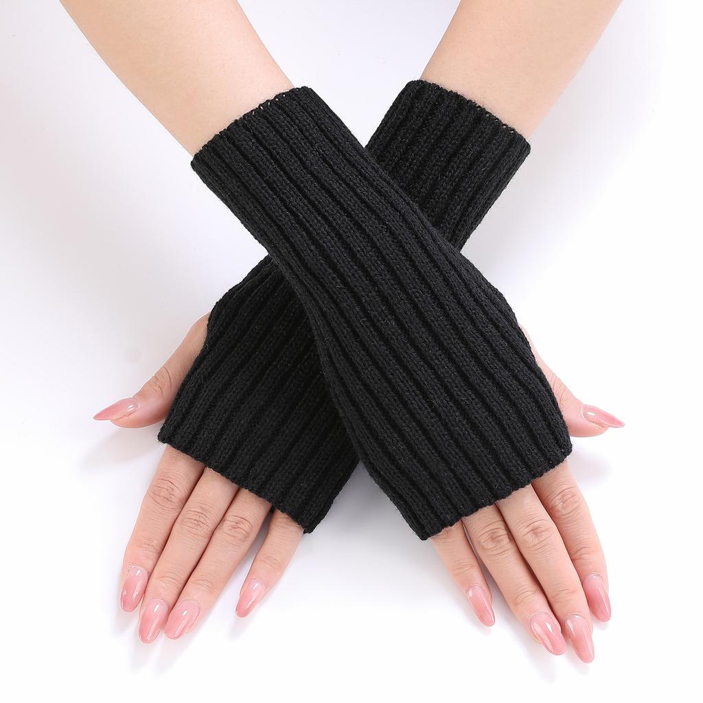 Lange Dicke Gestreifte Kurze Modehandschuhe Herbst und Winter Neu Damen Gestrickte Wolle Fingerlose Armstulpen Handgelenkstulpen