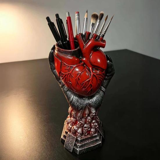 Unique Gothic Art Gift Hand Holding Human Heart Organ Vase, Anatomical Shaped Personalized Window Display Spooky Halloween Desktop Flower Pot