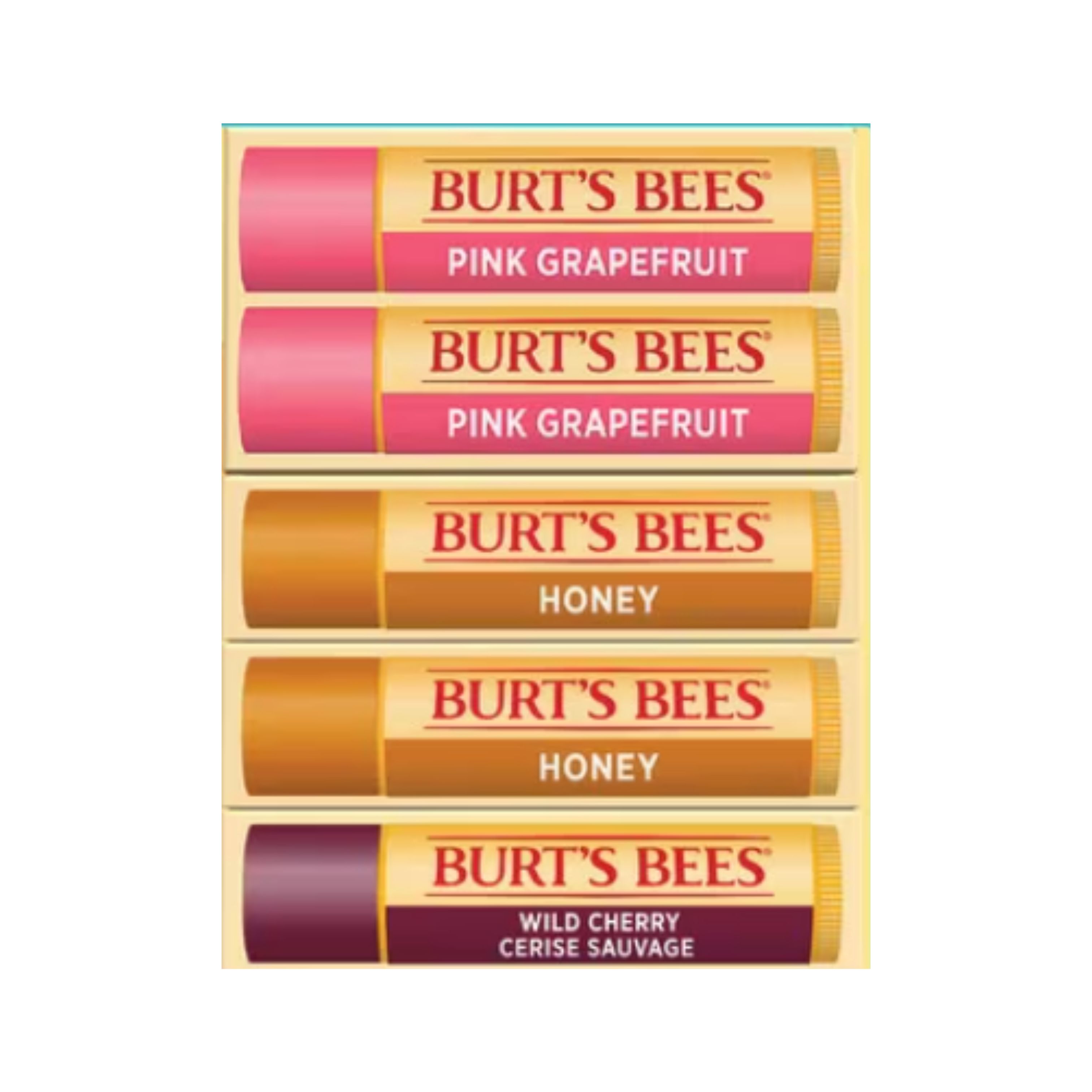 

Burt’s Bees Lip Balm Set 4.25g x 5 (Pink Grapefruit x2 / Honey x2 / Wild Cherry x1)