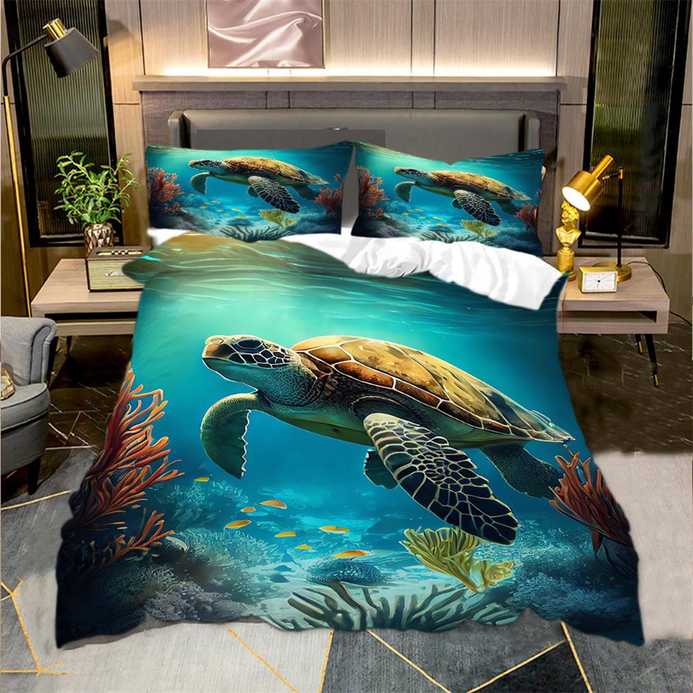 Sea Turtle Bedding Single 3Dturtle Printed Duvet Cover Set For Adults Boys And Girls,2 Pieces With 1 Duvet Cover And Pillowcases