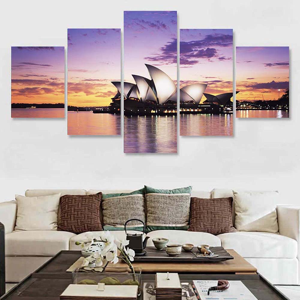 5 Pieces Sydney Opera House View Canvas Painting Landscape Posters and Prints Wall Pictures Living Room Home Decor No Frame