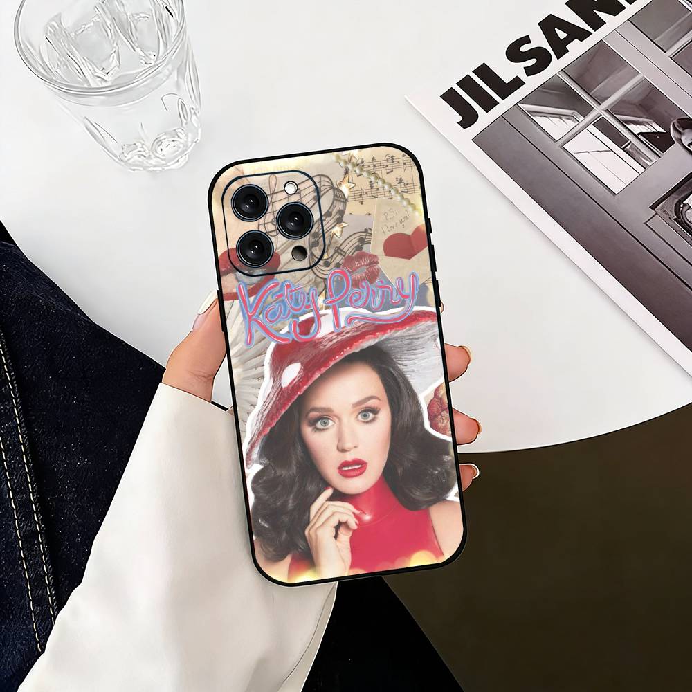 K-Katy Perry Singer Phone Case For iPhone 17,16,15,14,13,12,11 Plus,Pro Max,XS,Soft Silicone Black Cover