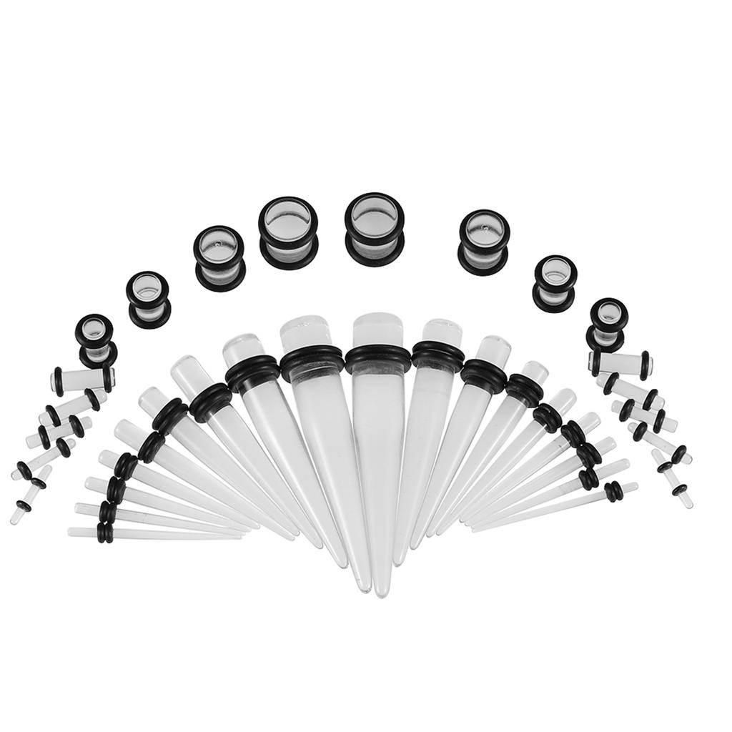 36pcs Acrylic Tapers & Flesh Tunnels Ear Gauges Stretching Expanding Kit 14G00G (Transluce)