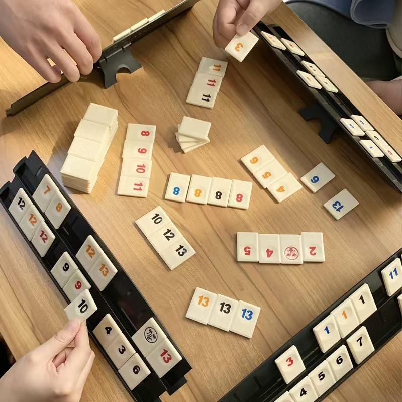 Rummy Cube Game With 4 Racks 104 Rummy Cube Game Set With Portable Case Rummy Tiles Travel Set For Family Classic Board Games