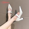 Aphixta Elegant Leather Pointed Toe Pumps Rhinestone Women Shoes Crystal Buckle High Heels Pumps Plus Big Size 35-45