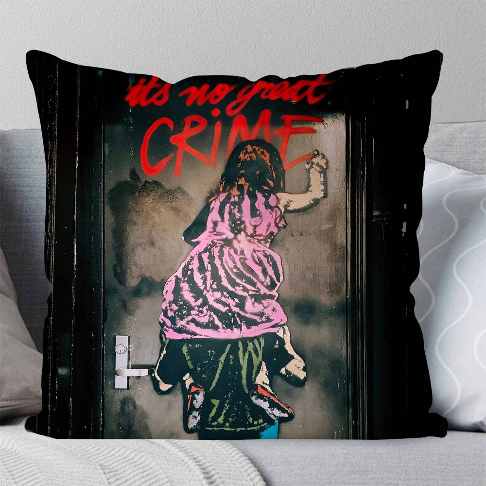 Federa Cuscino Banksy Graffiti Cuscino Quadrato Camera da Letto Divano Cuscino Comfort per il Tempo Libero Auto Soggiorno Decorazione per la Casa