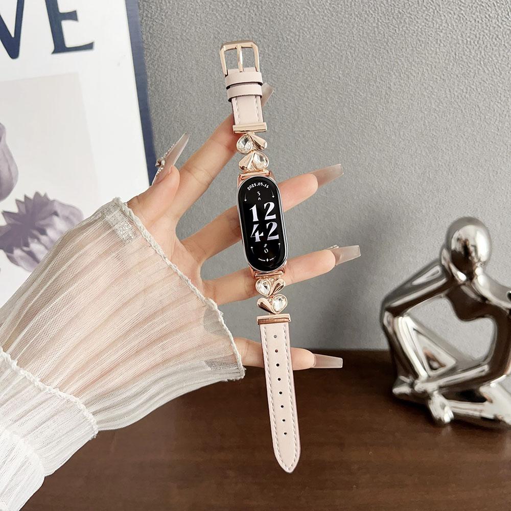 

Leather Band for Xiaomi Smart Mi Band 8 Bracelet/ Mi Band 9/10 Dressy Strap With Luxury Bling Metal Buckle for Women Wristband світло-рожевий колір